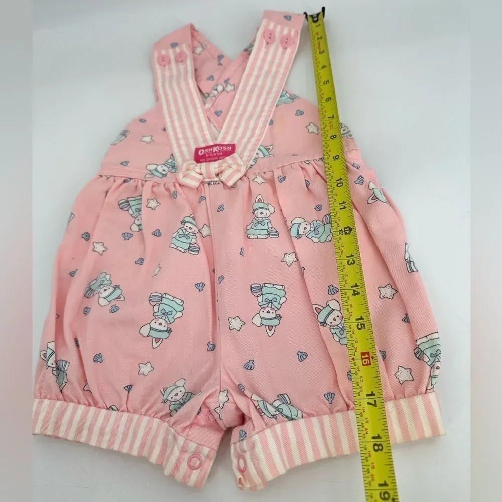 VINTAGE Osh Kosh Overalls Girls 3T Pink Bunny Rabbit Easter Print USA